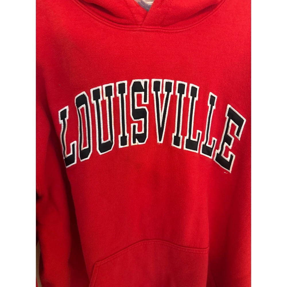 Vintage Dodger Louisville Cardinals Hoodie Red Spellout Pullover XL Mens - Picture 2 of 8